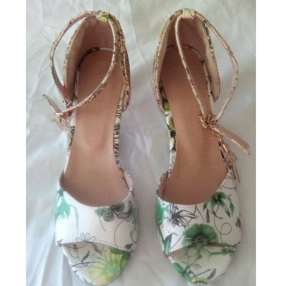 Faux Leather Floral Tassel Decor‎ High Heel Sandals Dress Party Shoes 8.5
